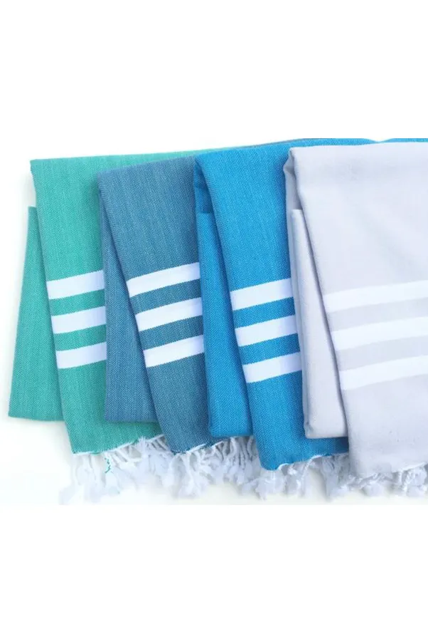 Blue & White Stripe Lightweight Organic Turkish Towels