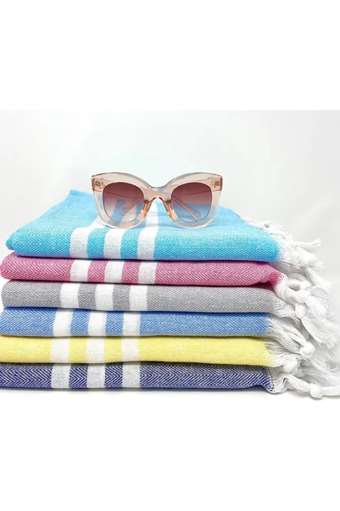 Blue & White Stripe Lightweight Organic Turkish Towels