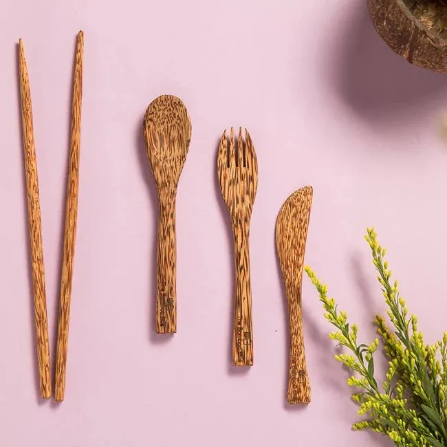 Coconut Wood Cutlery | Spoon Fork Chopsticks Knife