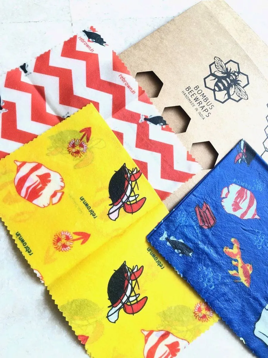Full Kitchen beeswax food wraps -Plastic free set of 3