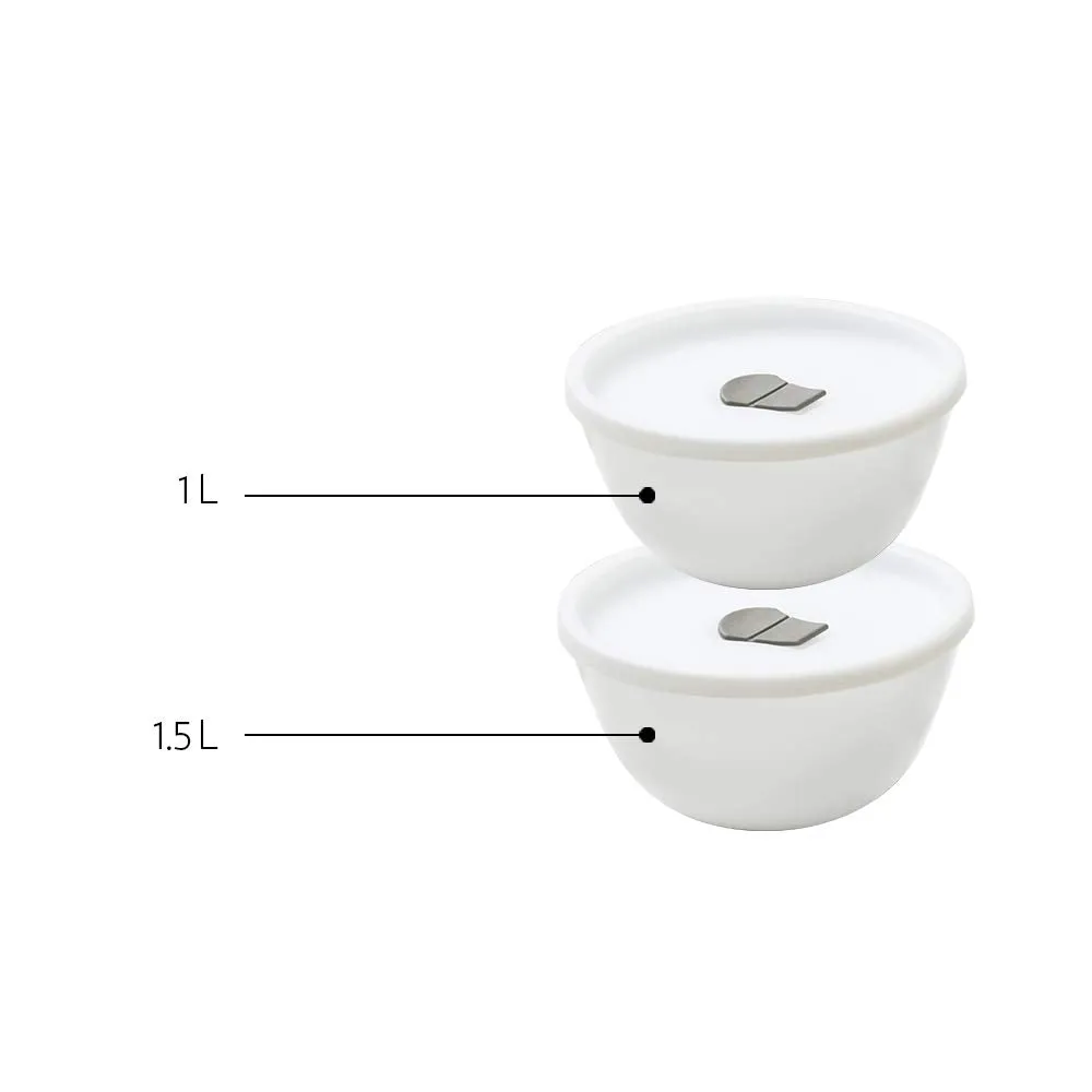 Larah by Borosil Opalware Serving Bowl Set with Lid | 2 Pieces (1000 ml   1500 ml) | Microwave & Dishwasher Safe | Bone-Ash Free | Crockery Set for Dining & Gifting | White