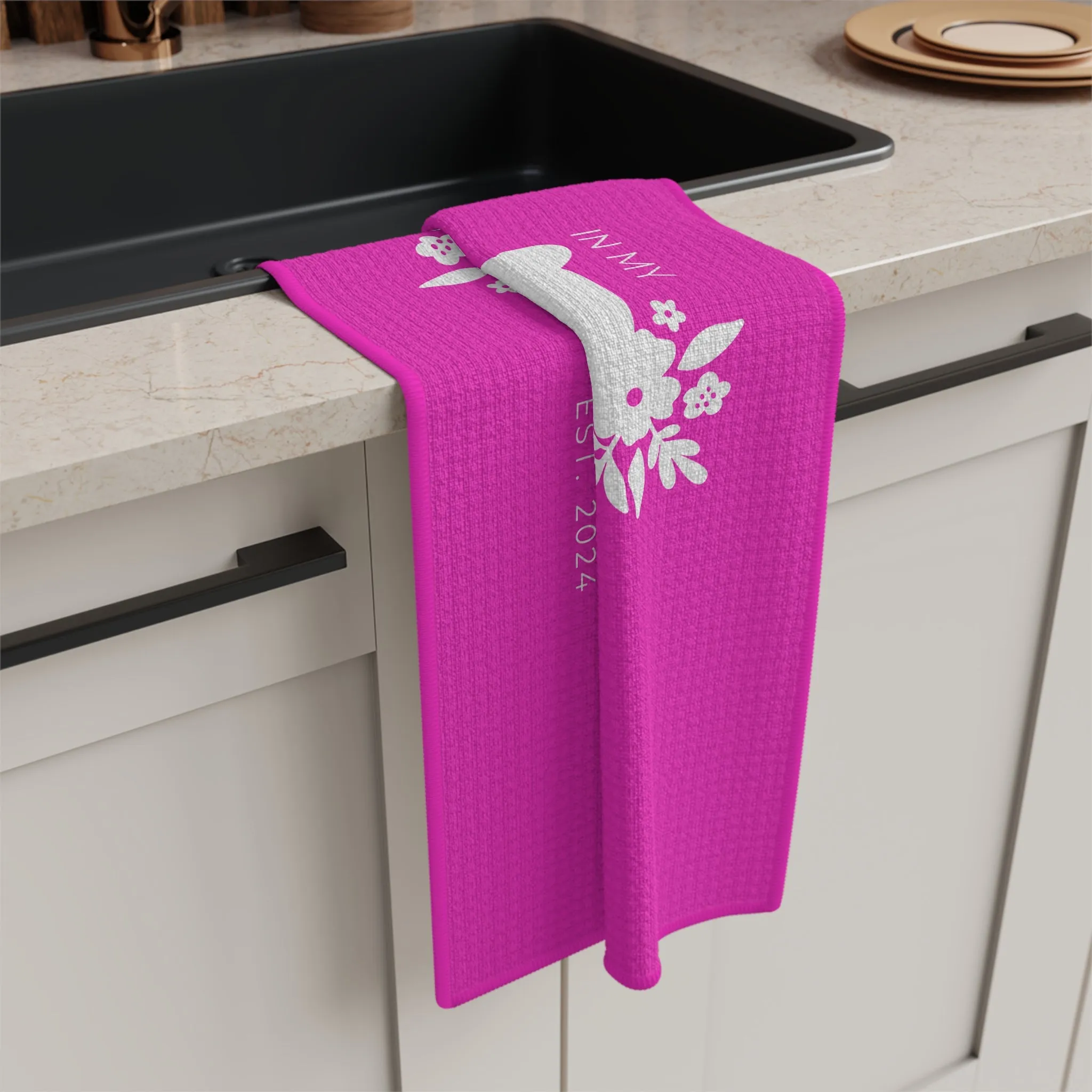 Personalized Mama Bear Kitchen Towel Pink, Custom Towel, Gift For Mom