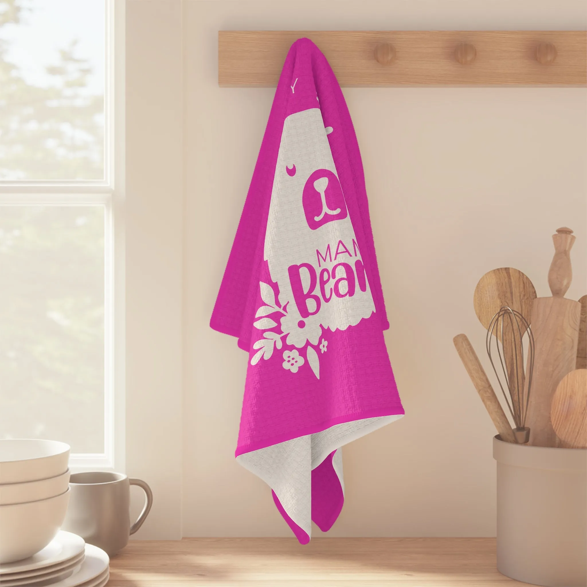Personalized Mama Bear Kitchen Towel Pink, Custom Towel, Gift For Mom