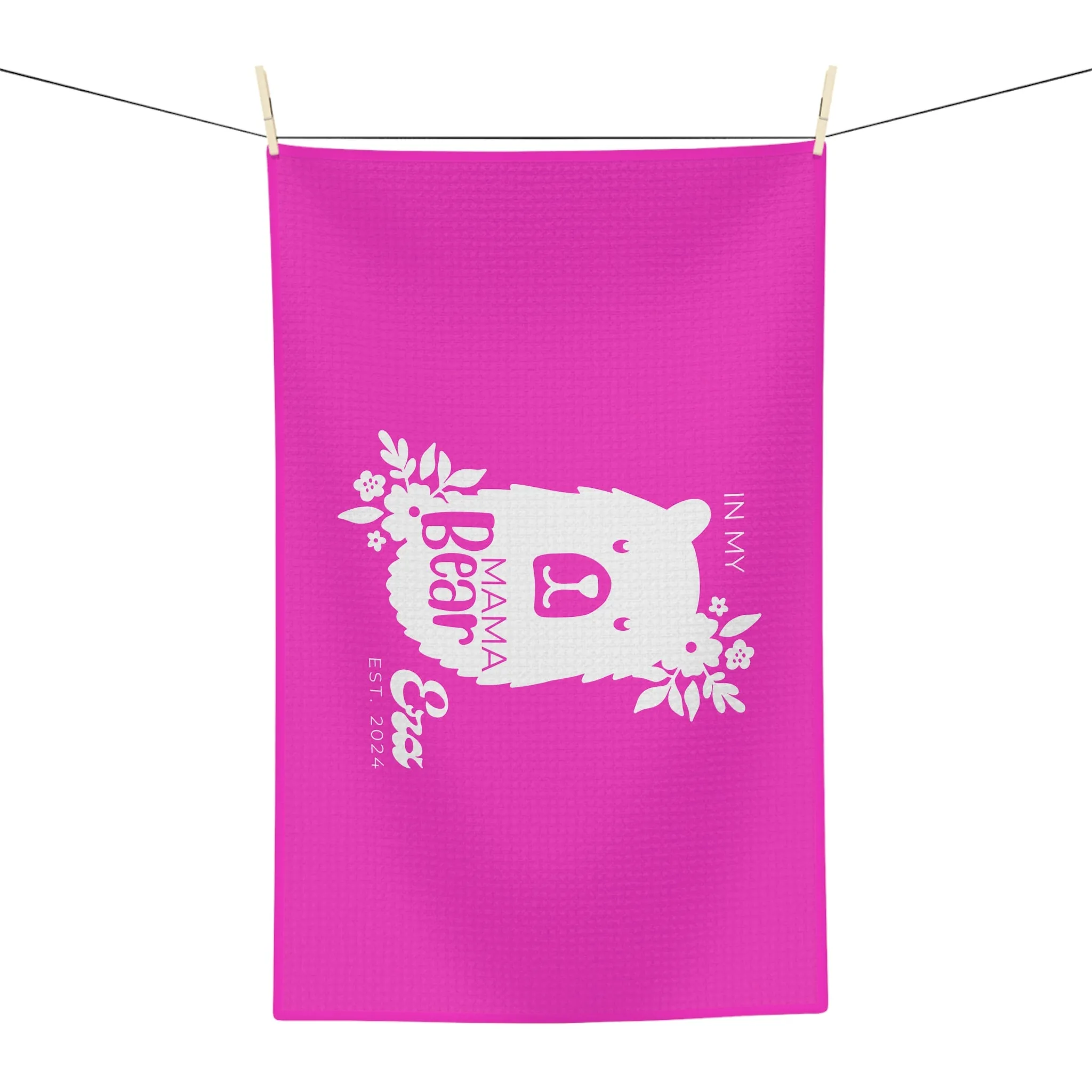 Personalized Mama Bear Kitchen Towel Pink, Custom Towel, Gift For Mom