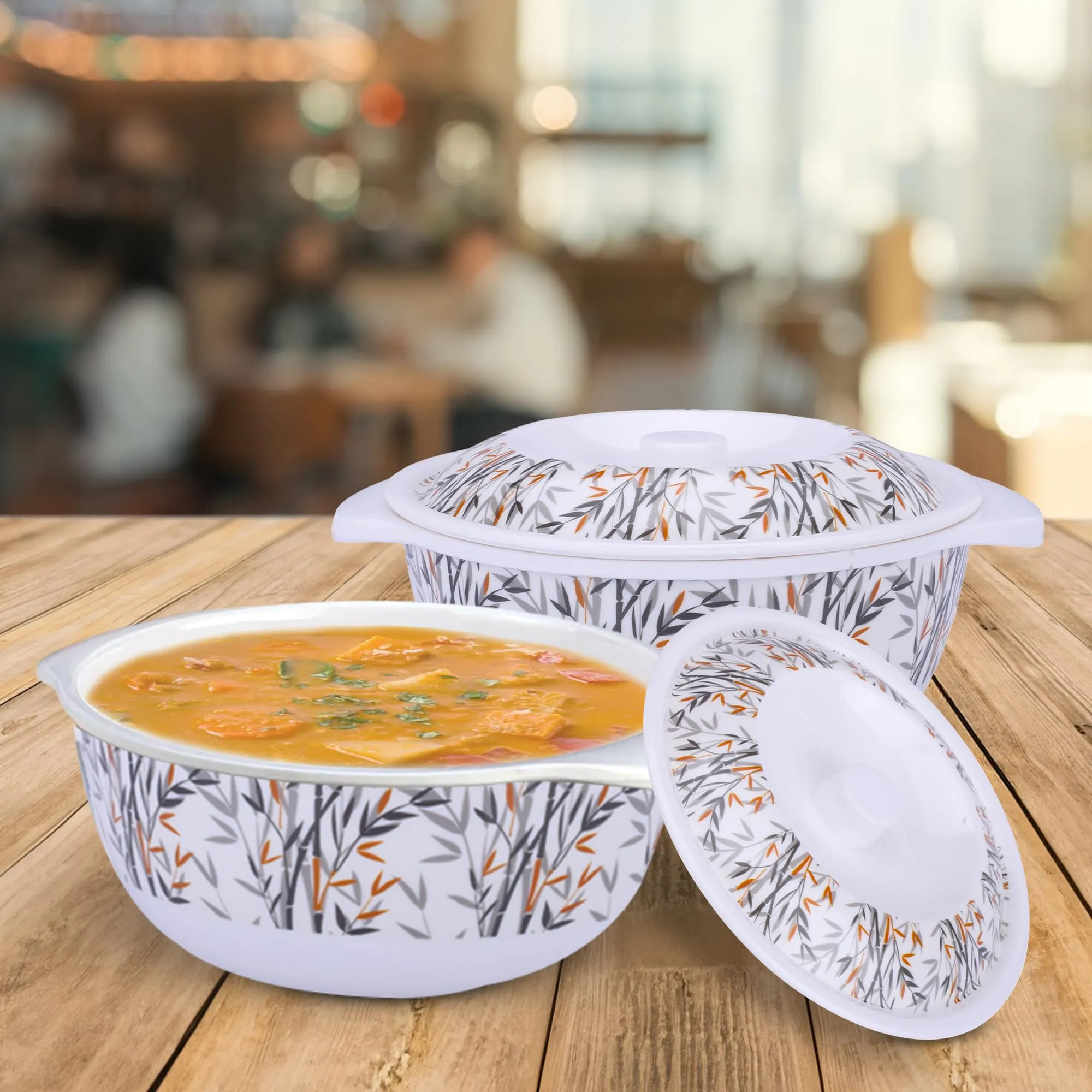USHA SHRIRAM Melamine Serving Bowl (2Pcs - 1.4L Each) | Fibre Dinner Set for Family | Unbreakable | Heat Resistant| Durable Shatter Resistant | Light Weight | BPA Free (Yellow Bamboo)