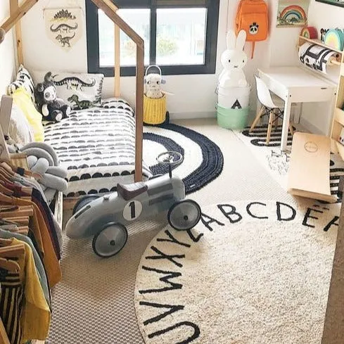 Washable Rug - Round ABC (Natural/Black)