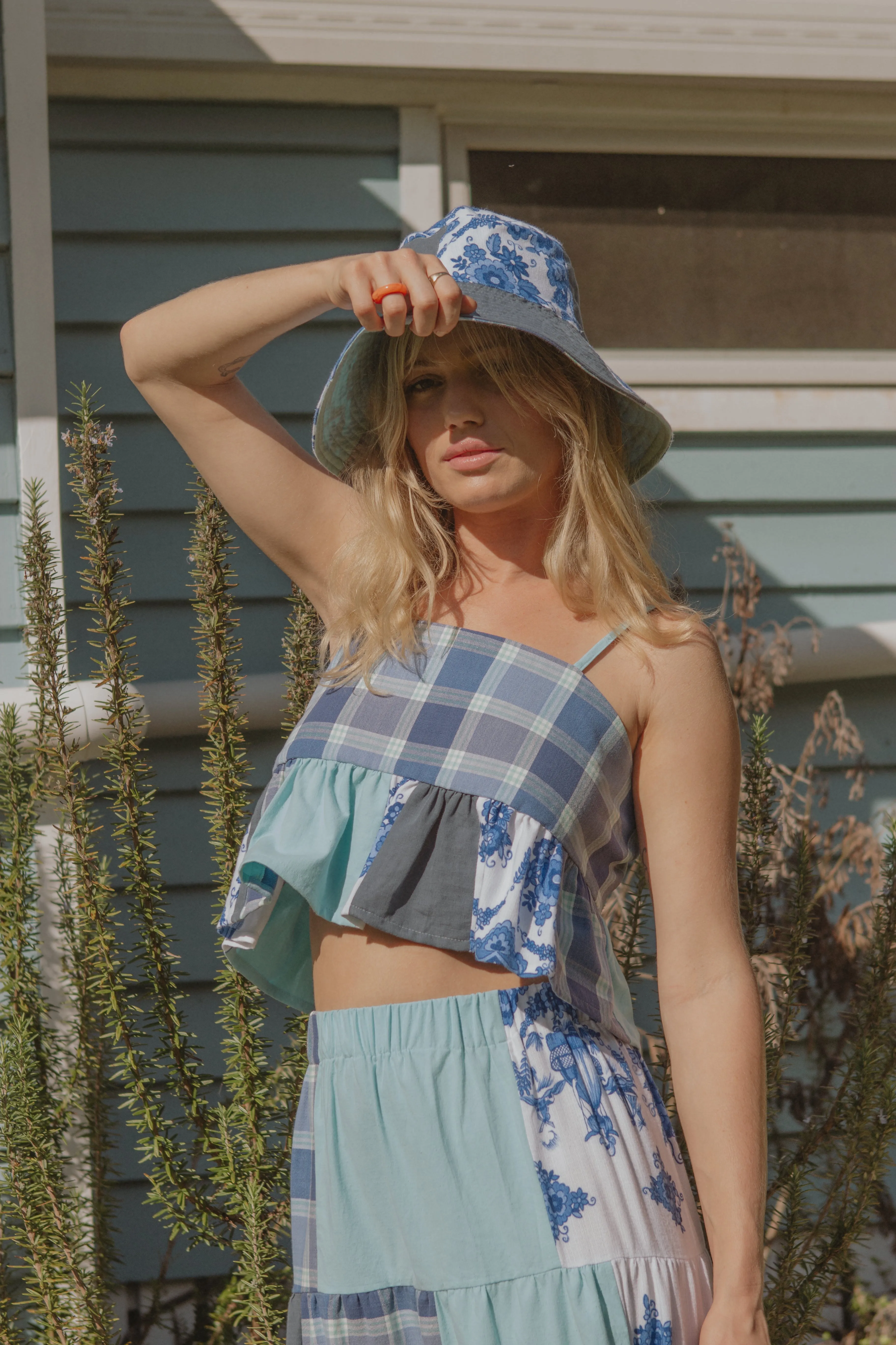 Wide Brim Hat | Blue Calendar | Reversible | Small
