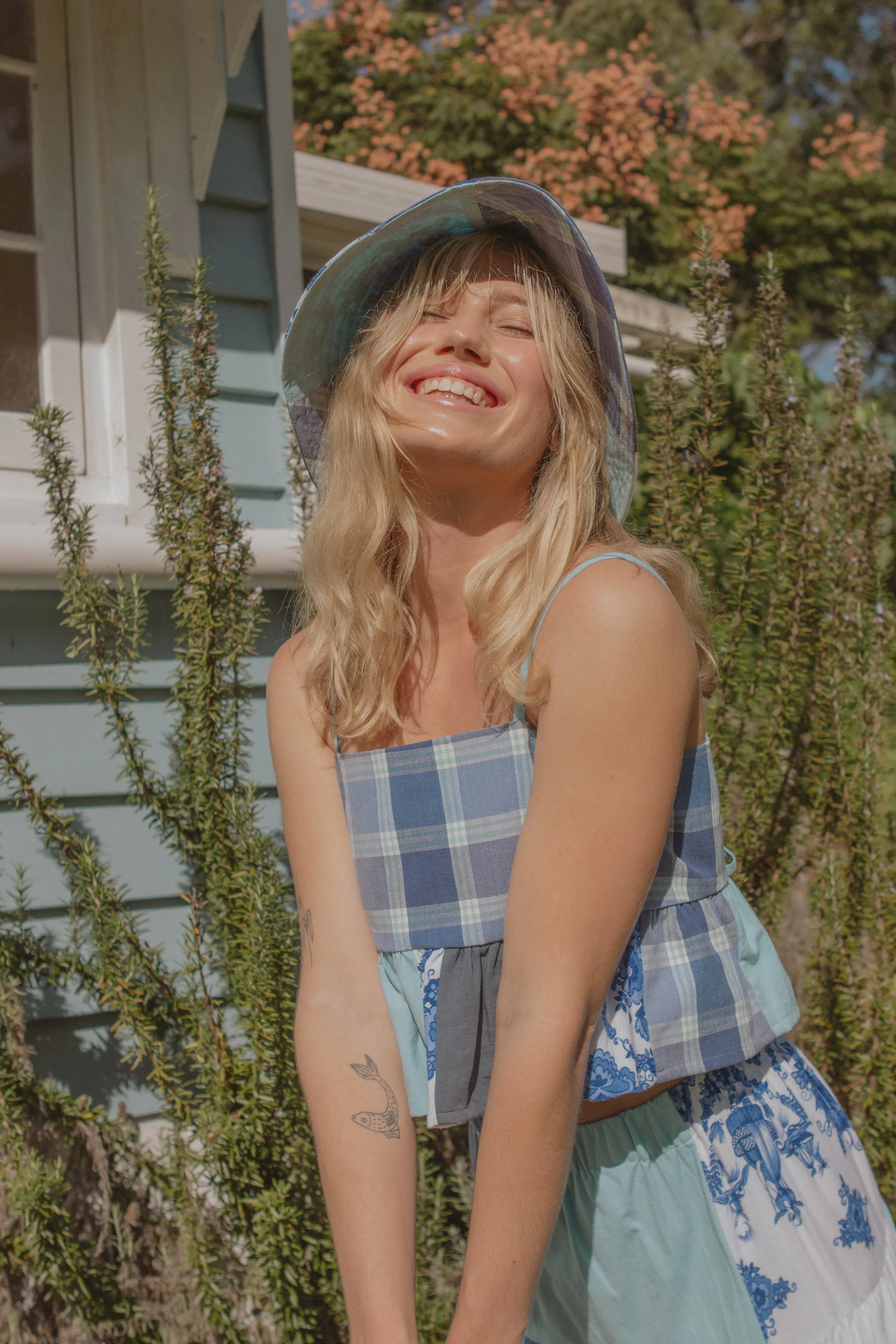 Wide Brim Hat | Blue Calendar | Reversible | Small